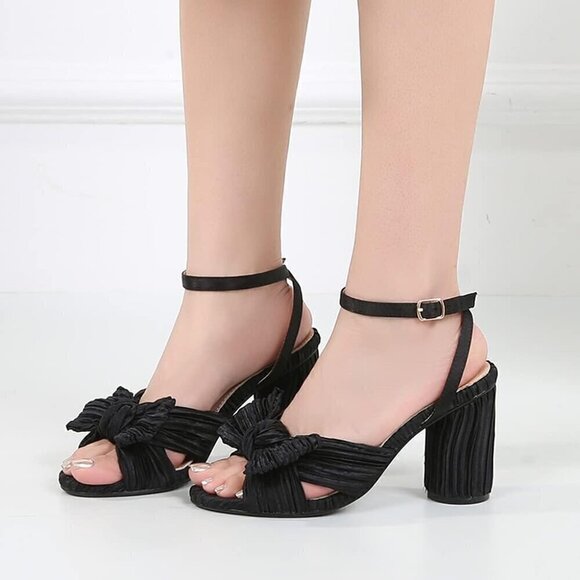 Women's 3.7 black Inches  Block Heeled Sandal Wedding Party Dress Shoes - Picture 8 of 9